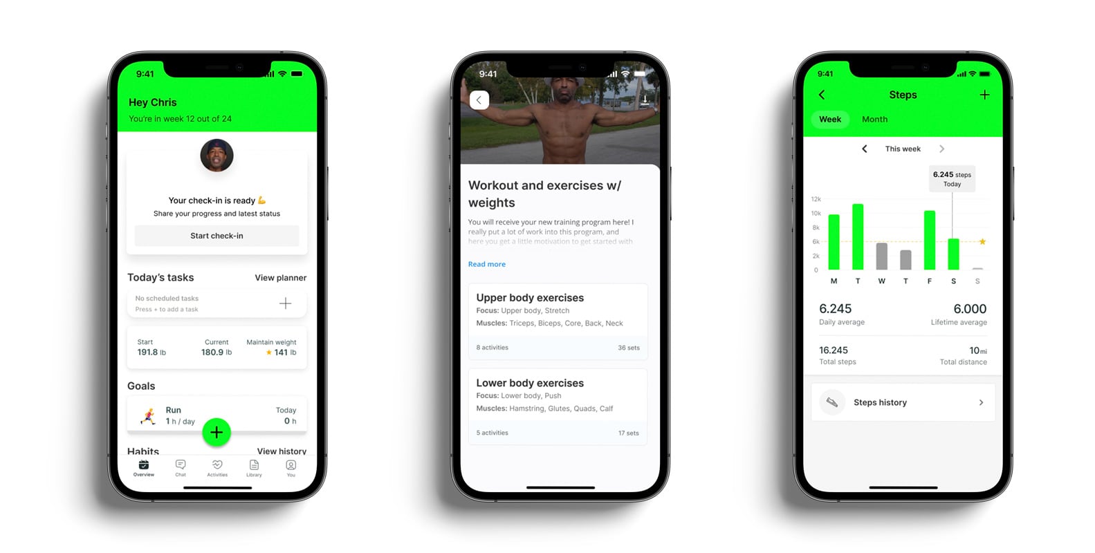 A mockup of the coaching app showcasing the different features.